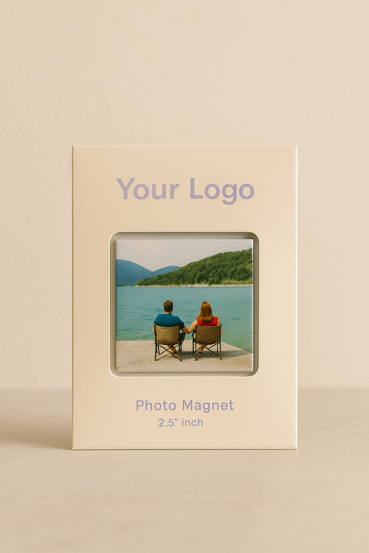 Product packaging for photo magnet with couple on dock design